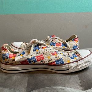 Men’s low top Campbell soup patterned shoes. Gently worn, size 10.